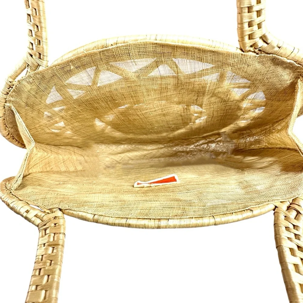 Vintage Hand-Woven Straw Raffia Handbag Natural Geo Sun Beach Bag‎ Boho Coastal